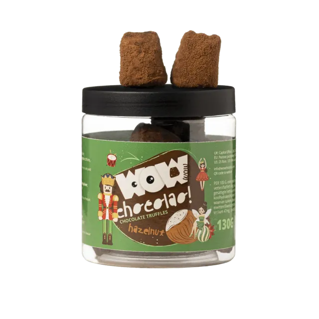 WOW Chocolao Hazelnoot Kersttruffels pot 130g noot