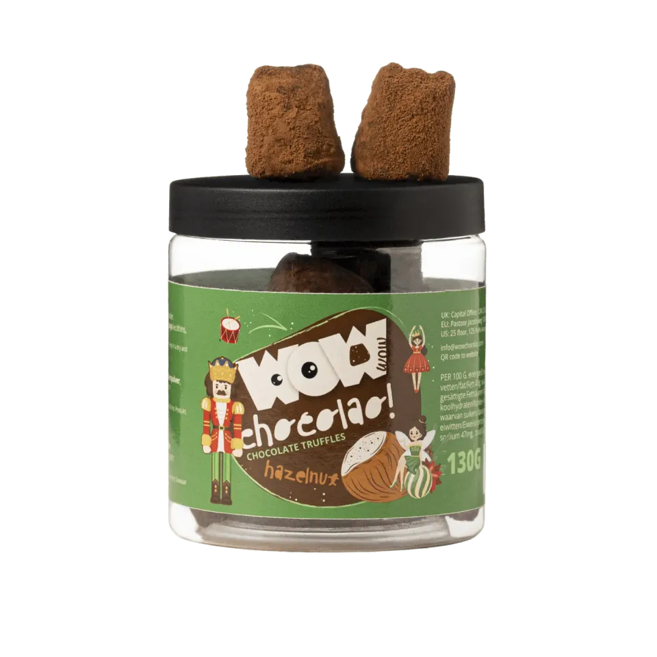 WOW Chocolao Hazelnoot Kersttruffels pot 130g noot