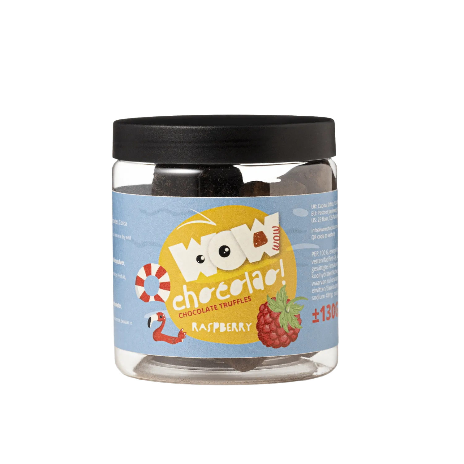 WOW Chocolao Frambozen Truffels 130g Pot framboos