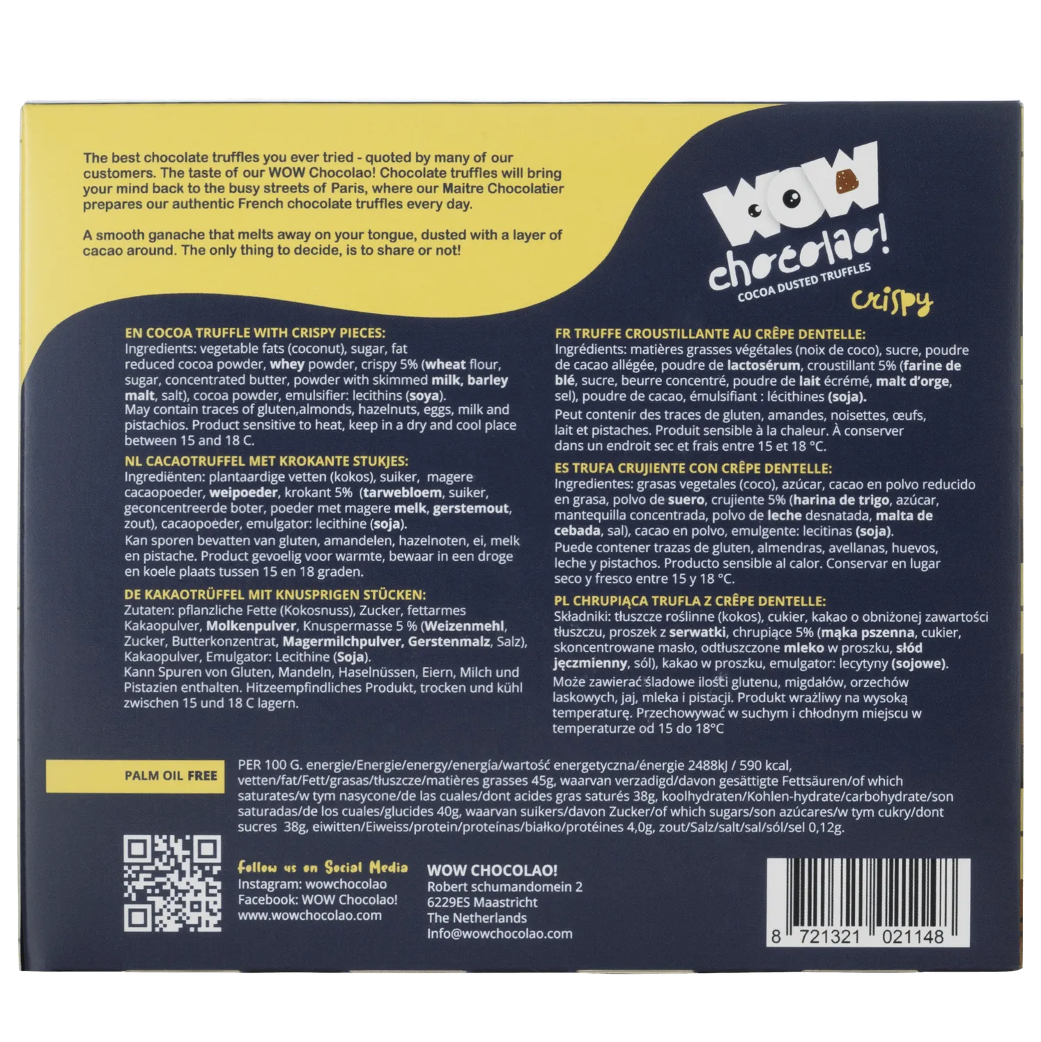 WOW Chocolao Crepe Dentelle truffels XL doos 250g krokant