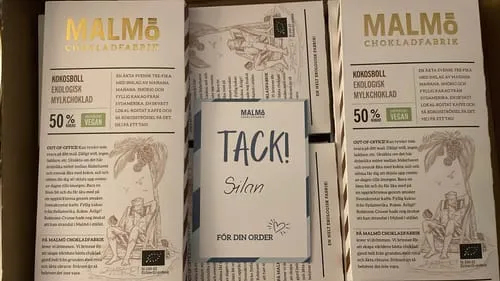 Malmö Chokladfabrik Kokosboll 50% chocoladereep 80 g vegan