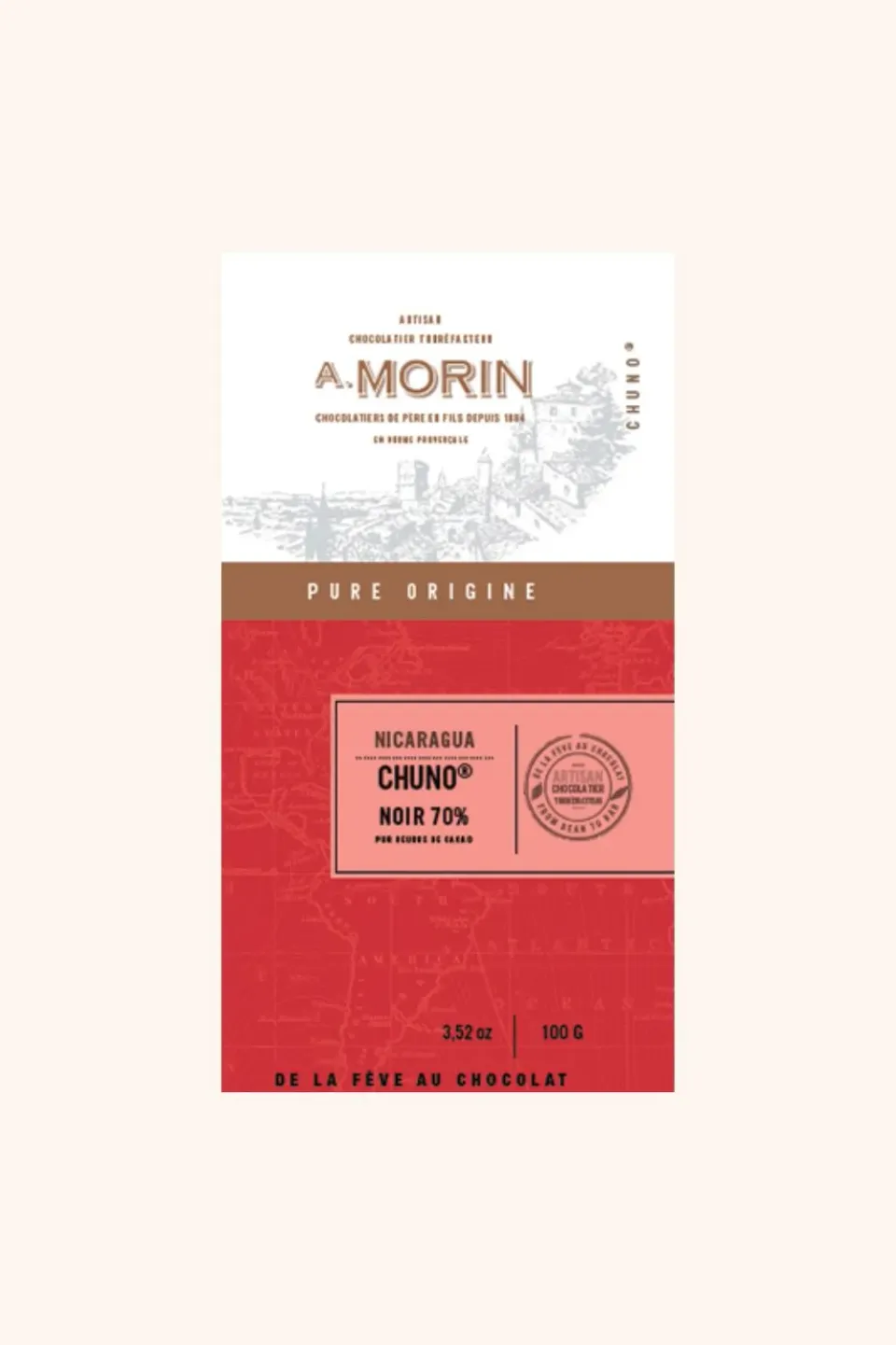 Chocolaterie Morin Nicaragua Chuno 70% chocoladereep 100g fruitig