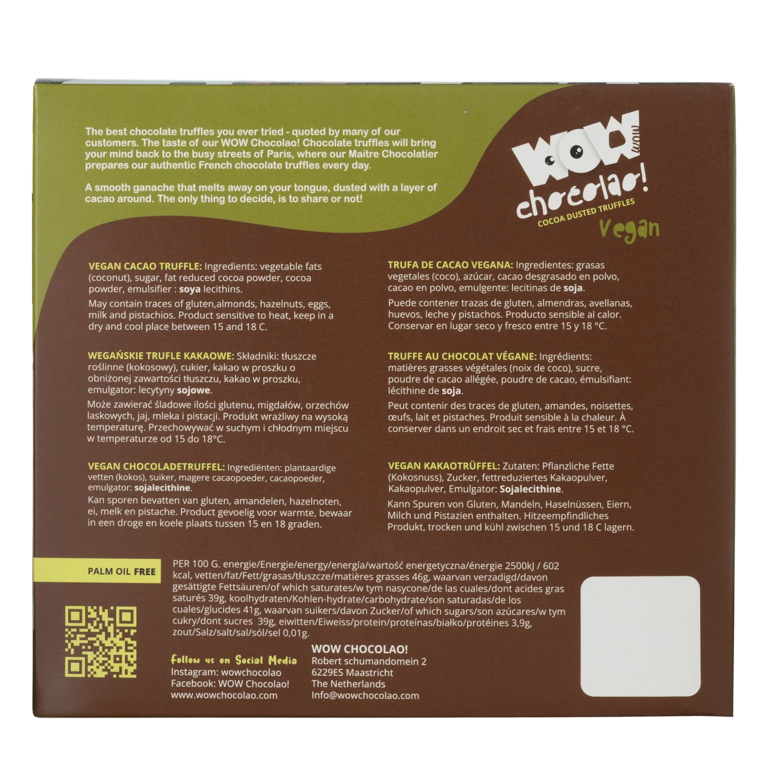 WOW Chocolao Vegan Chocoladetruffels Doos 250g zuivelvrij