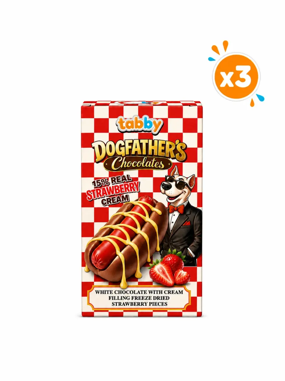 Tabby Dog Fathers Strawberry chocolade hotdog 40g x3