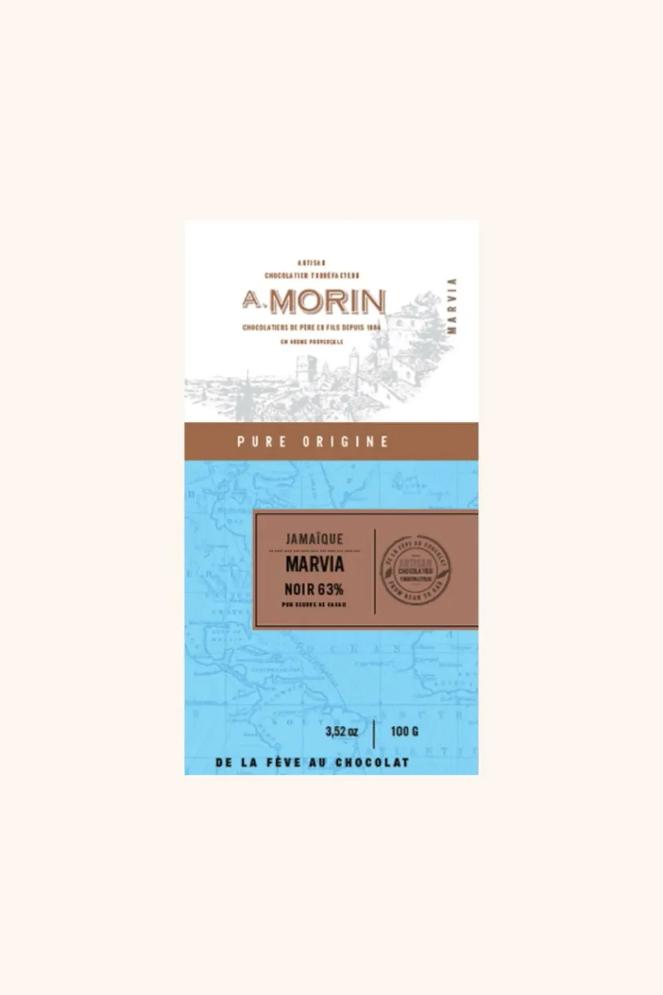 Chocolaterie Morin Marvia 63% chocoladereep 100g puur honing