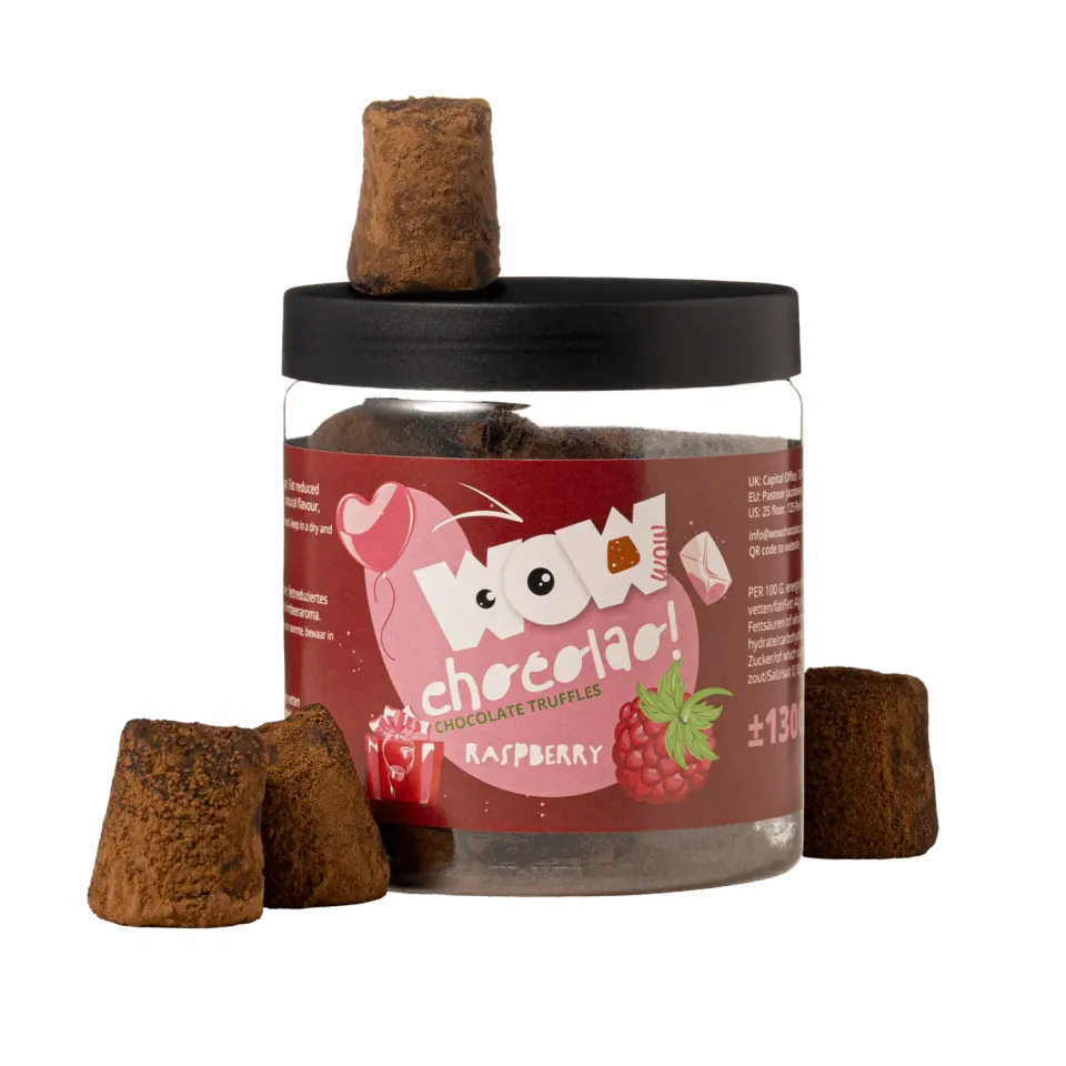 WOW Chocolao Frambozen Valentijn truffels 130g pot romantisch