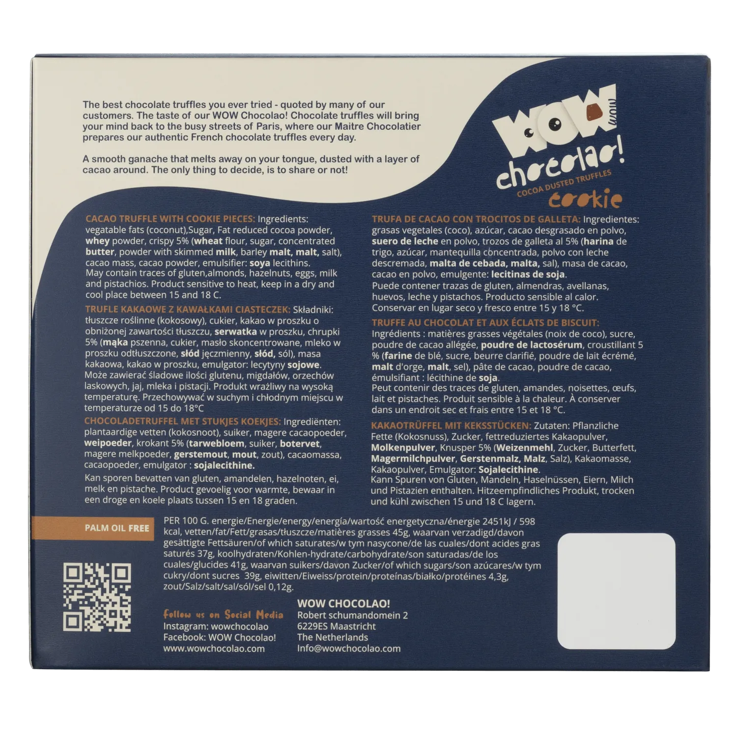 WOW Chocolao Koekjes Kruimel Chocoladetruffels XL Doos 250g Knapperig