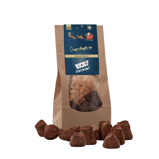 WOW Chocolao Champagne Kerst truffels zak 130g marc de champagne