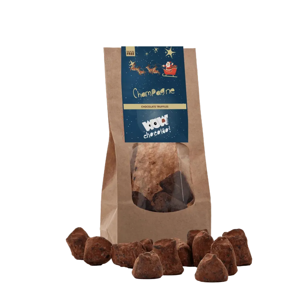 WOW Chocolao Champagne Kerst truffels zak 130g marc de champagne