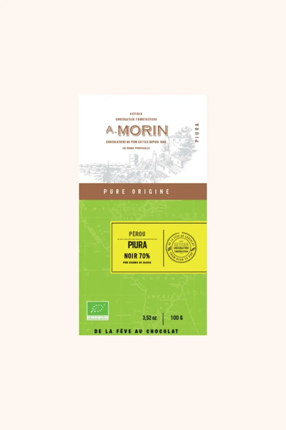Chocolaterie Morin Peru Piura 70% chocoladereep 100g bio zuur