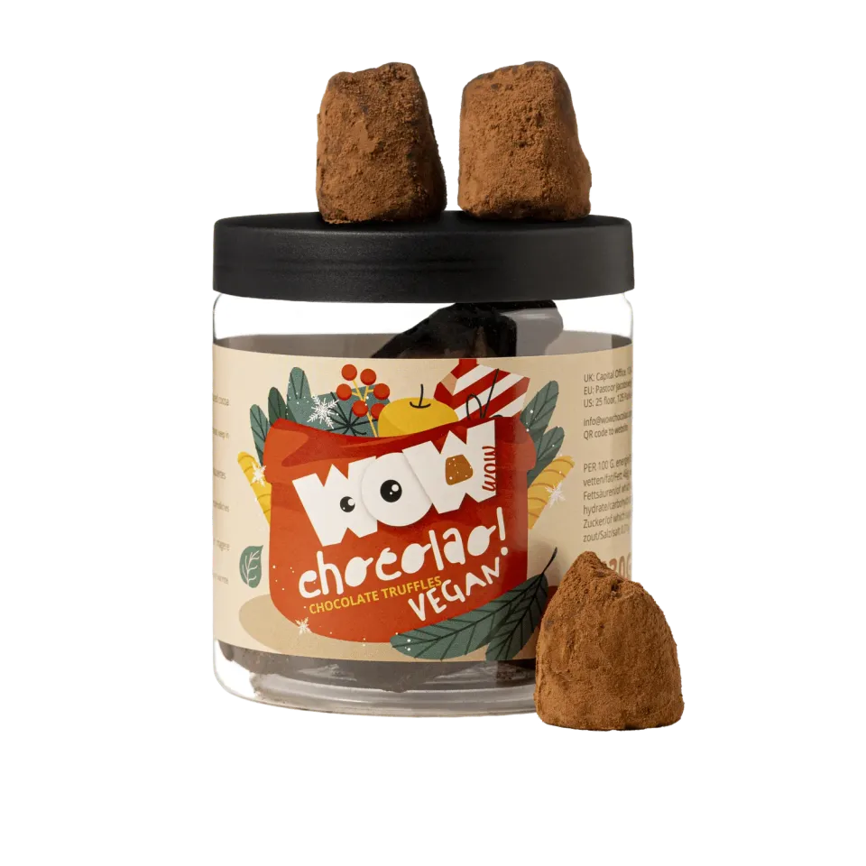 WOW Chocolao Vegan Kerst truffels 130g pot zuivelvrij