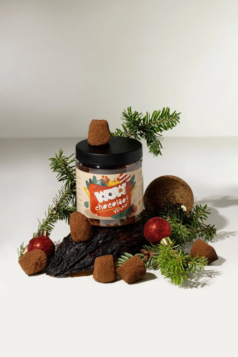 WOW Chocolao Vegan Kerst truffels 130g pot zuivelvrij