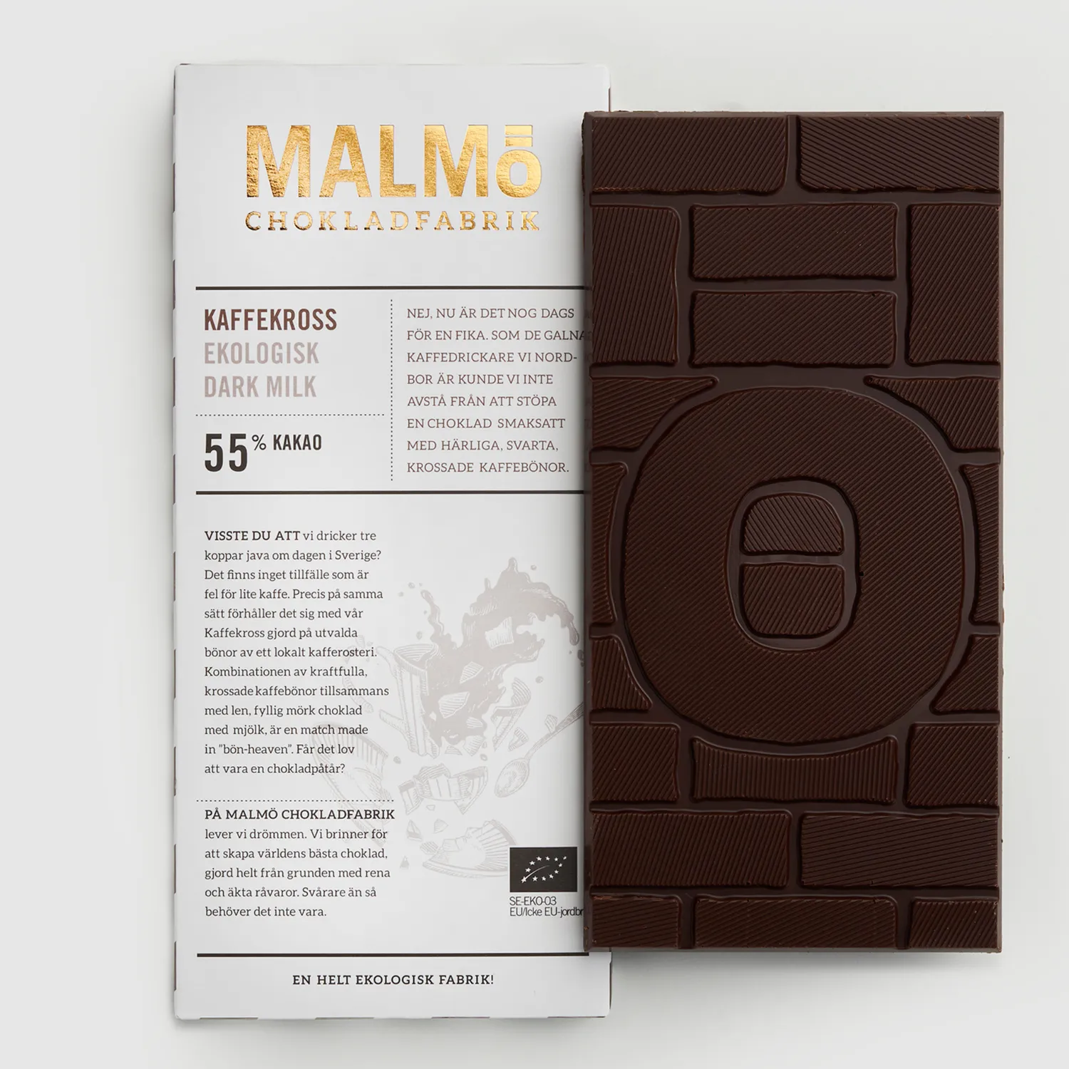 Malmö Chokladfabrik Kaffekross 55% chocoladereep koffie 80 g
