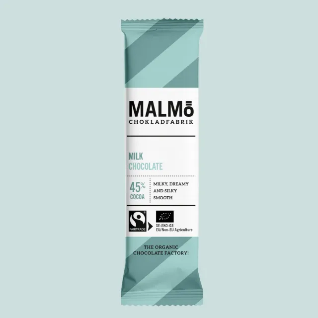 Malmö Chokladfabrik Milk Chocolate 45% chocoladereep 25 g biologisch