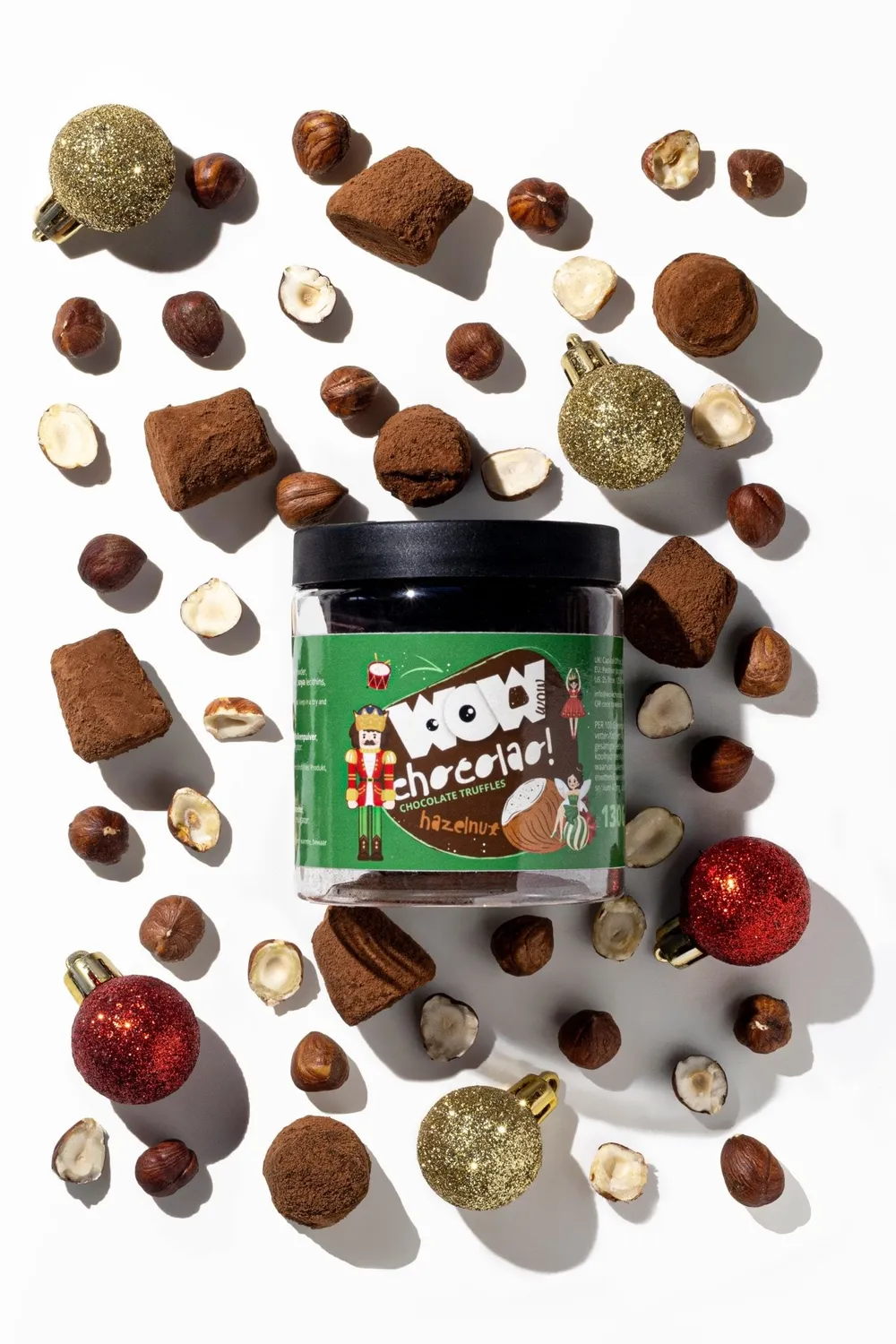 WOW Chocolao Hazelnoot Kersttruffels pot 130g noot