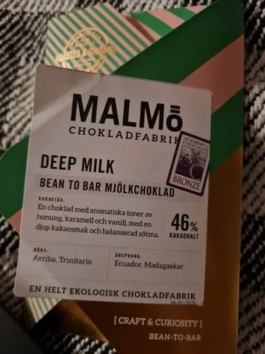 Malmö Chokladfabrik Deep Milk 46% melkchocolade 58g bio