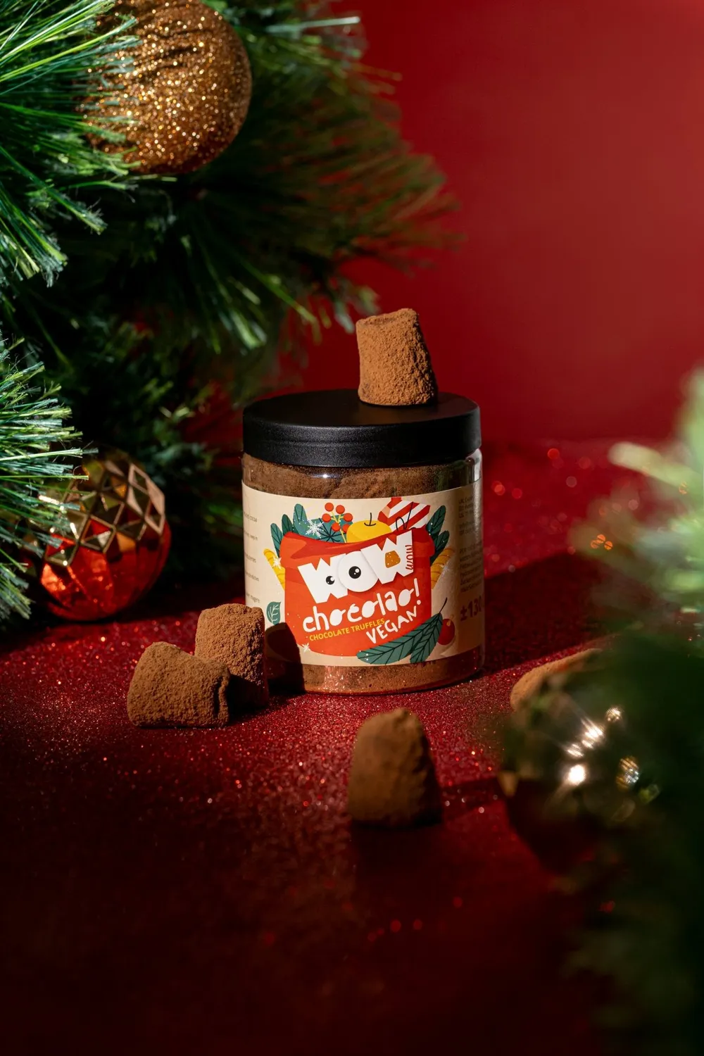 WOW Chocolao Vegan Kerst truffels 130g pot zuivelvrij