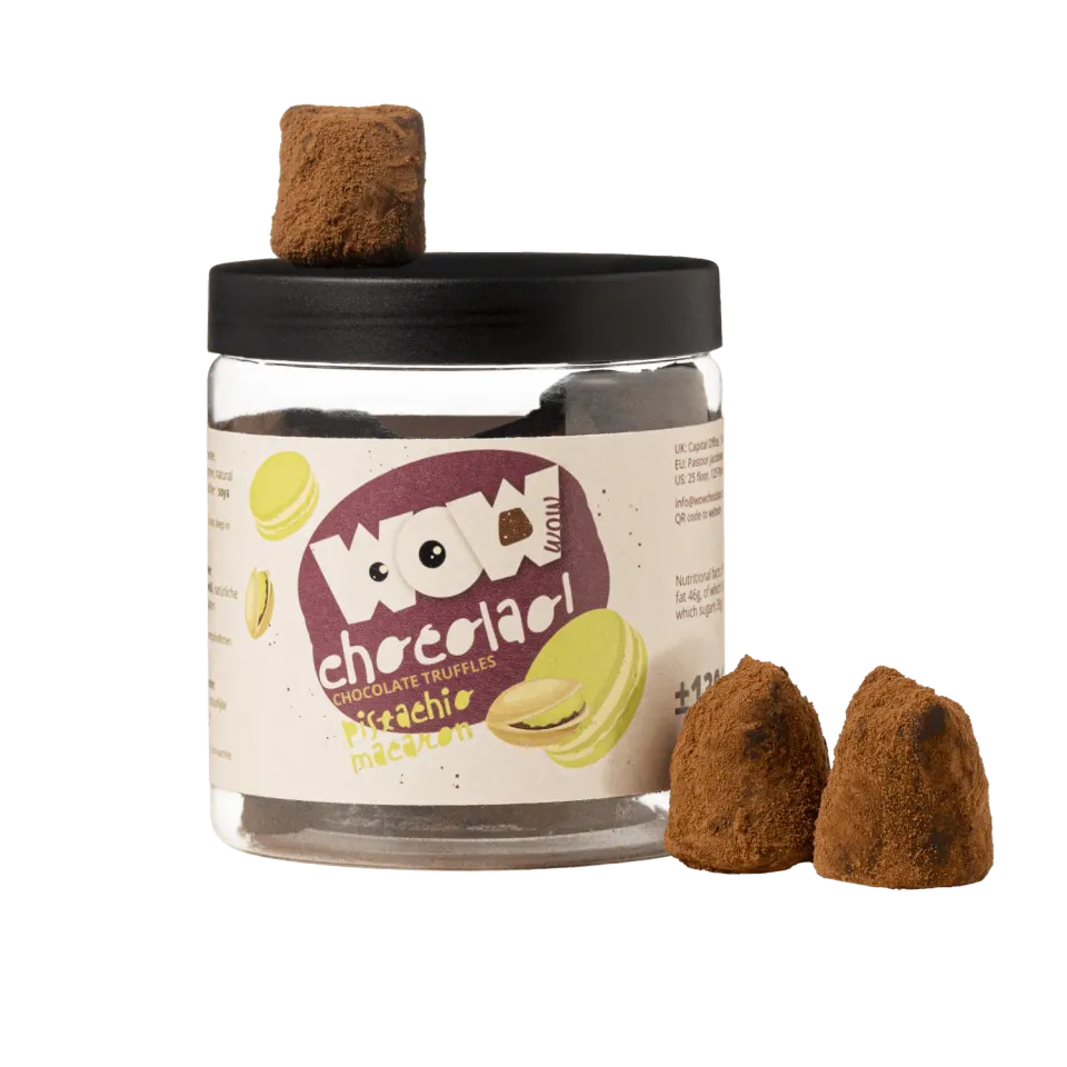 WOW Chocolao Pistache Macaron chocoladetruffels 130g pot