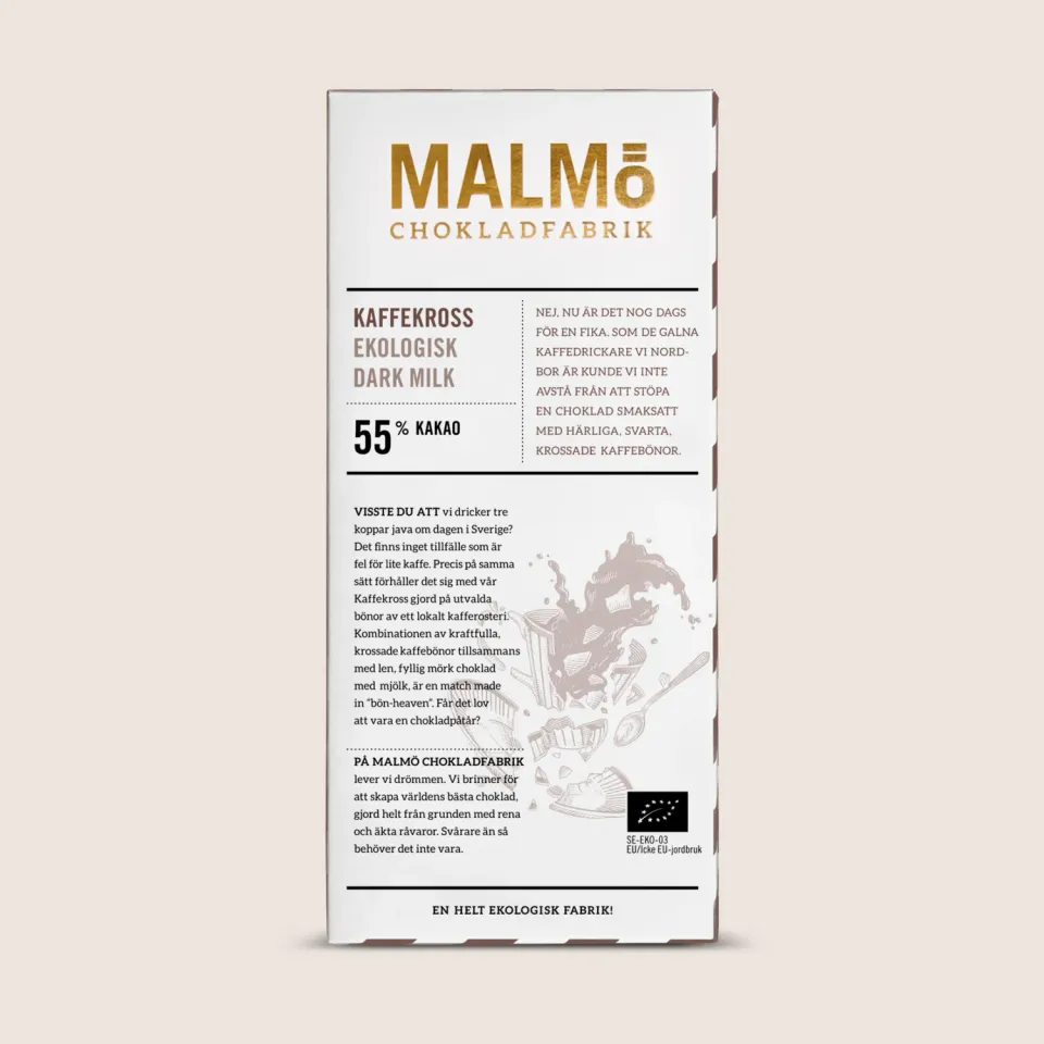 Malmö Chokladfabrik Kaffekross 55% chocoladereep koffie 80 g