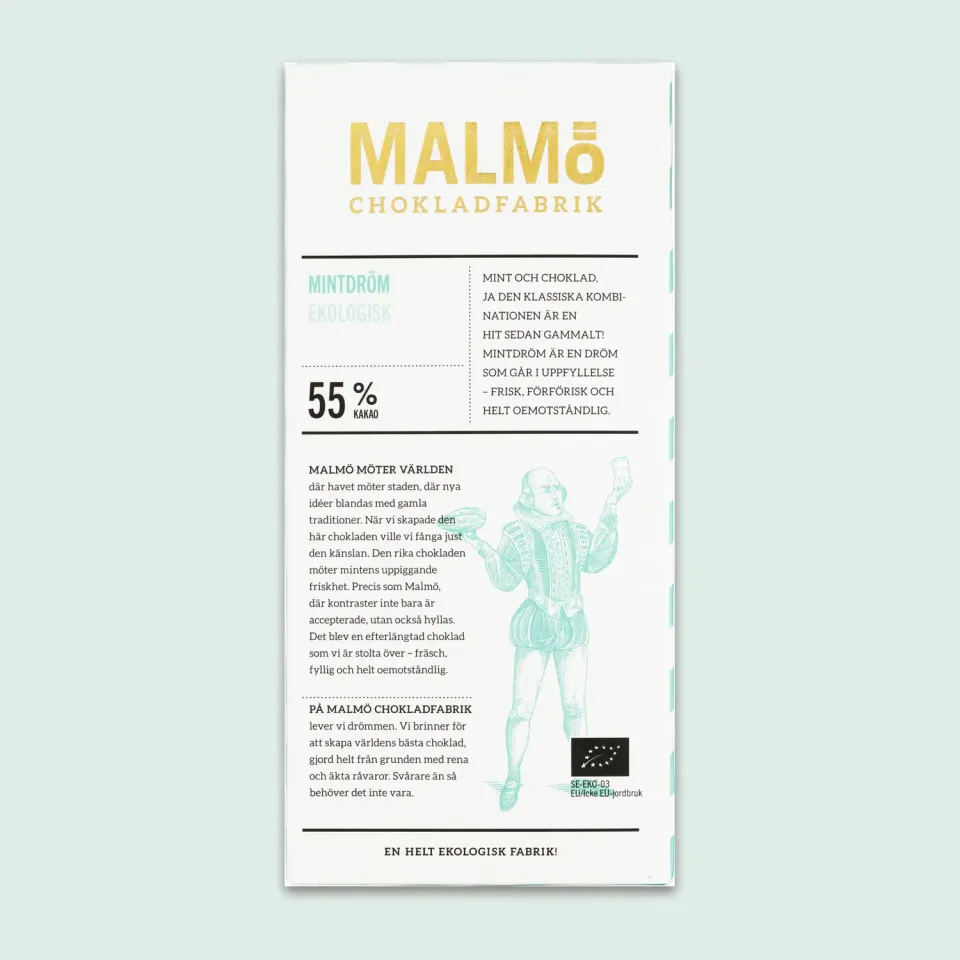 Malmö Chokladfabrik Mintdröm Pure Chocolade 80g Mint