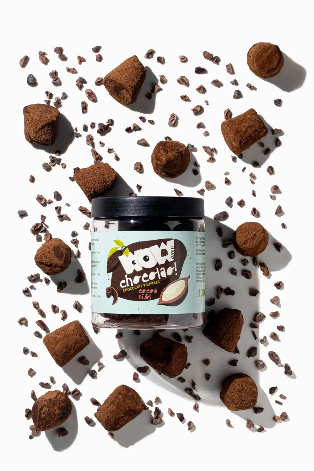 WOW Chocolao Cacaonibs chocoladetruffels cadeaupot 130g crunch