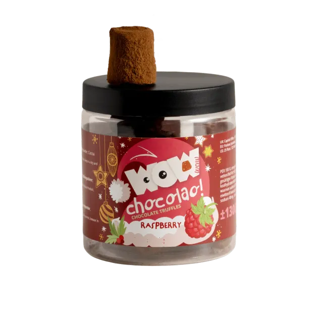WOW Chocolao Framboos Kersttruffels pot 130g fruitig