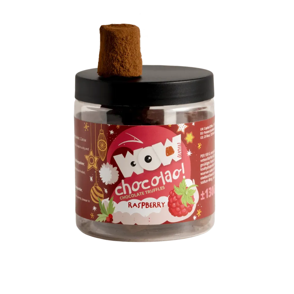 WOW Chocolao Framboos Kersttruffels pot 130g fruitig