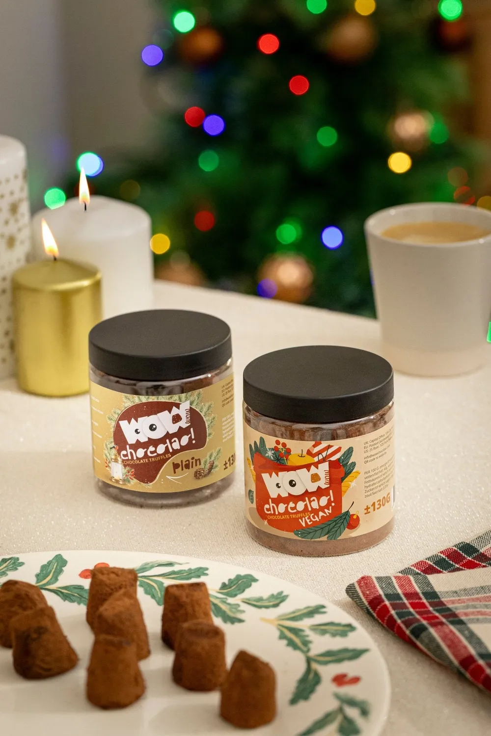 WOW Chocolao Vegan Kerst truffels 130g pot zuivelvrij