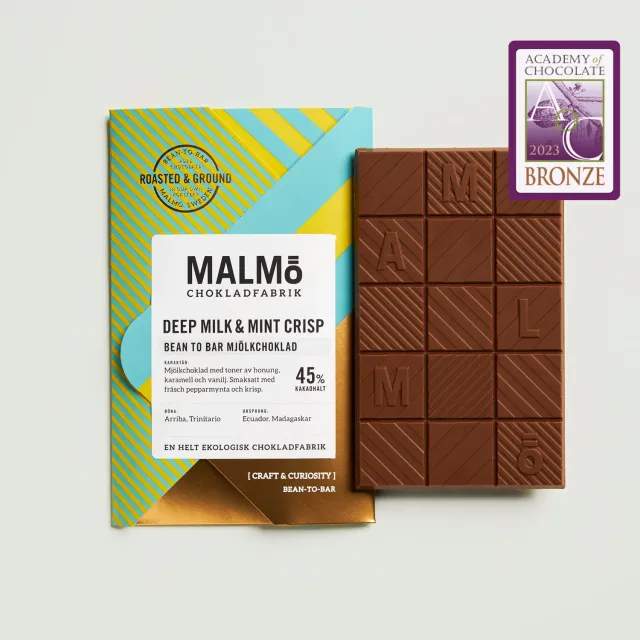 Malmö Chokladfabrik Deep milk mint crisp reep munt melk 58g