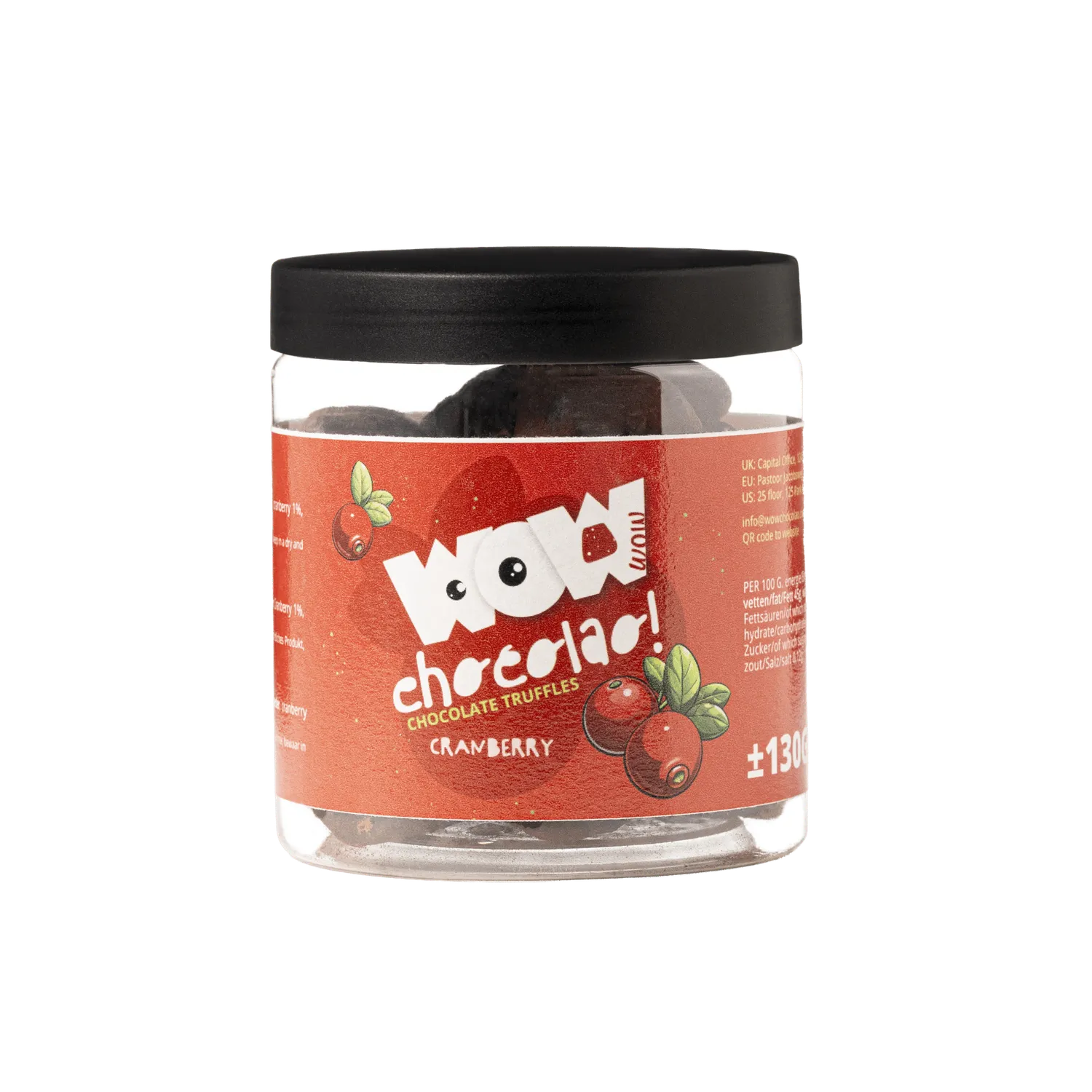 WOW Chocolao Cranberry Chocoladetruffels Geschenkpot 130g Fruitig