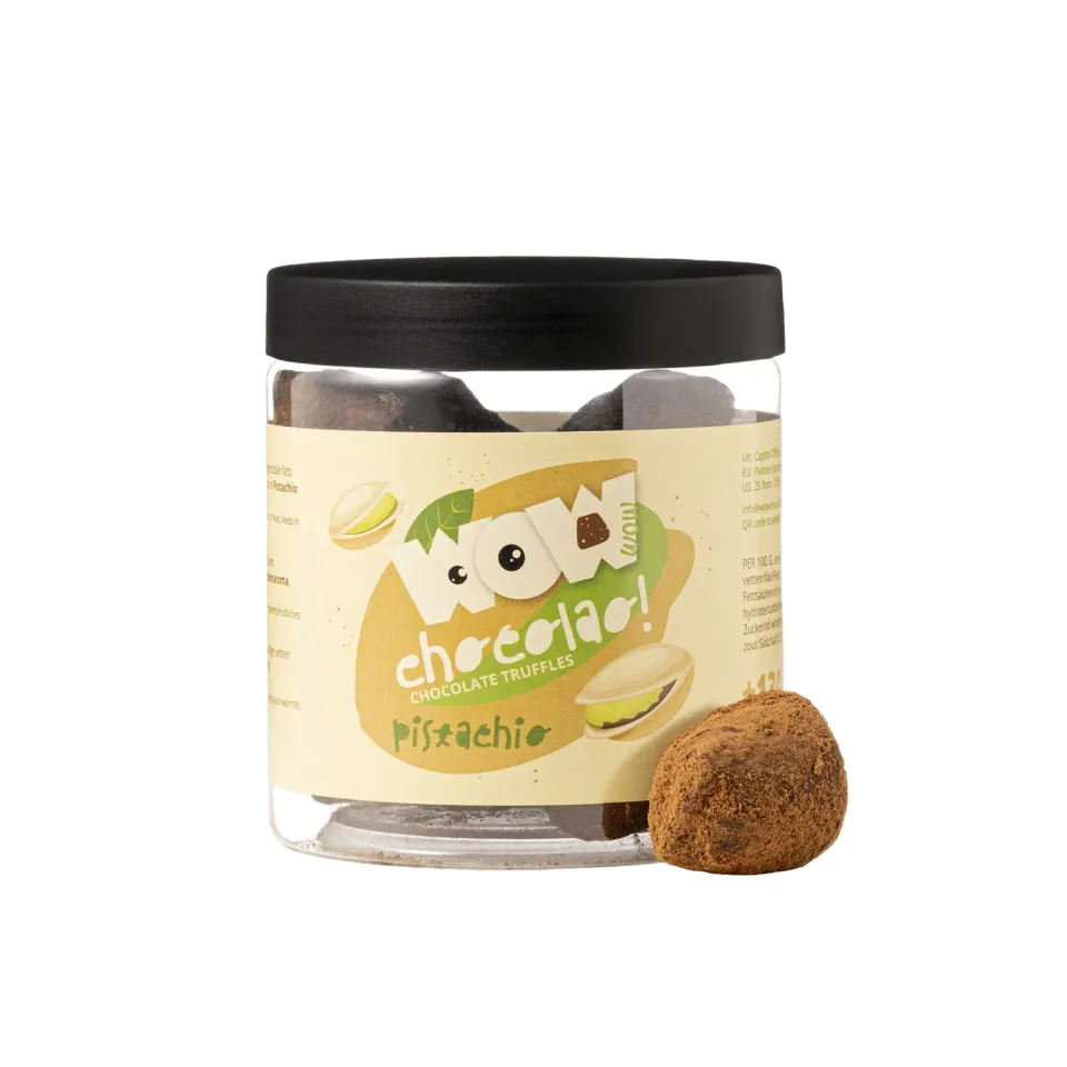 WOW Chocolao Pistache Chocoladetruffels 130g Pot Nootachtig