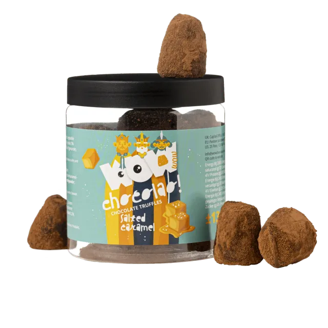 WOW Chocolao Gezouten Karamel truffels pot 130g koning