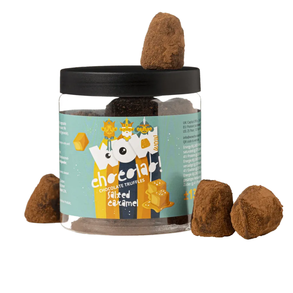 WOW Chocolao Gezouten Karamel truffels pot 130g koning
