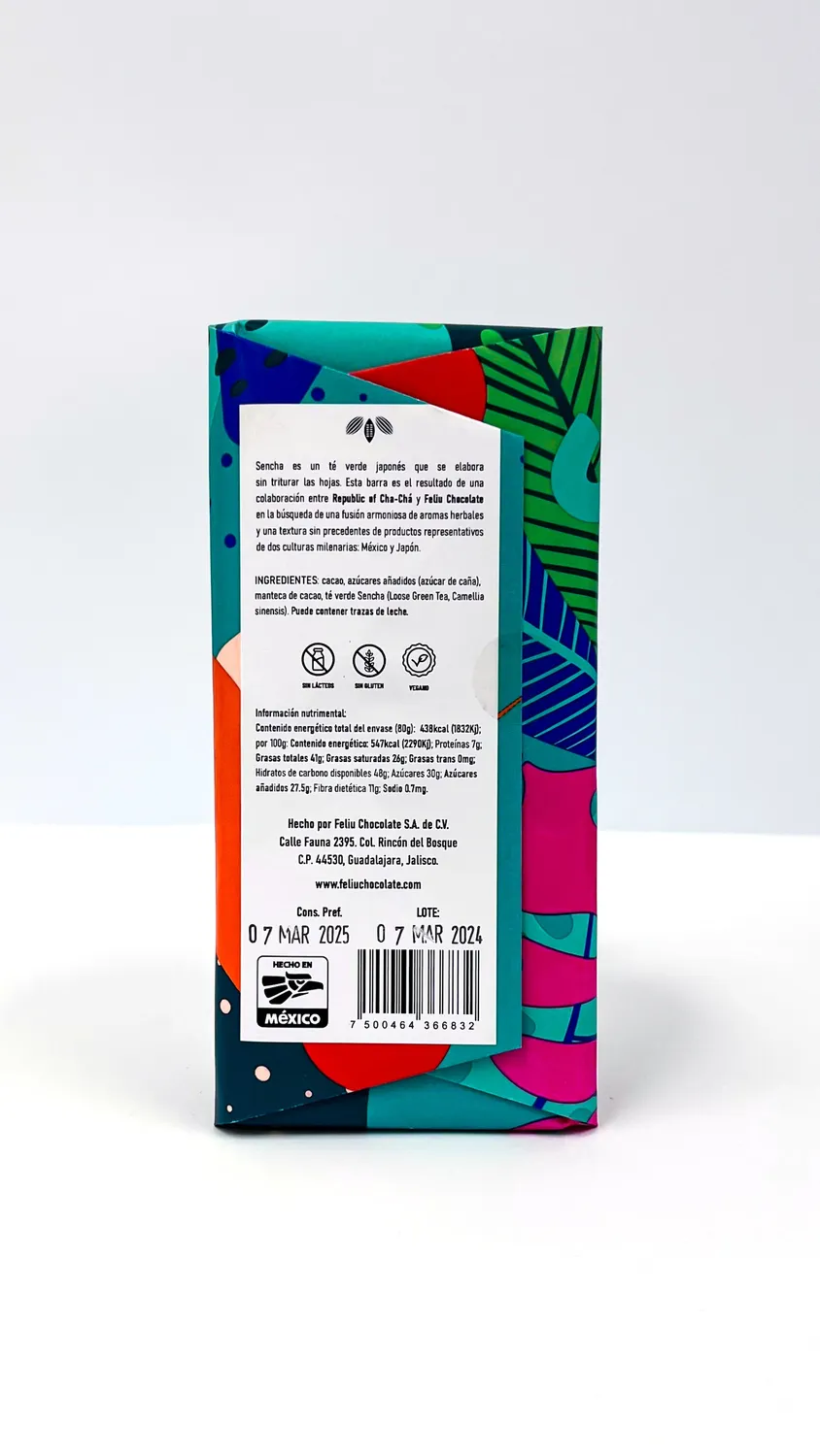 Feliu Chocolate Té Verde Sencha 69% pure reep 80g groene thee