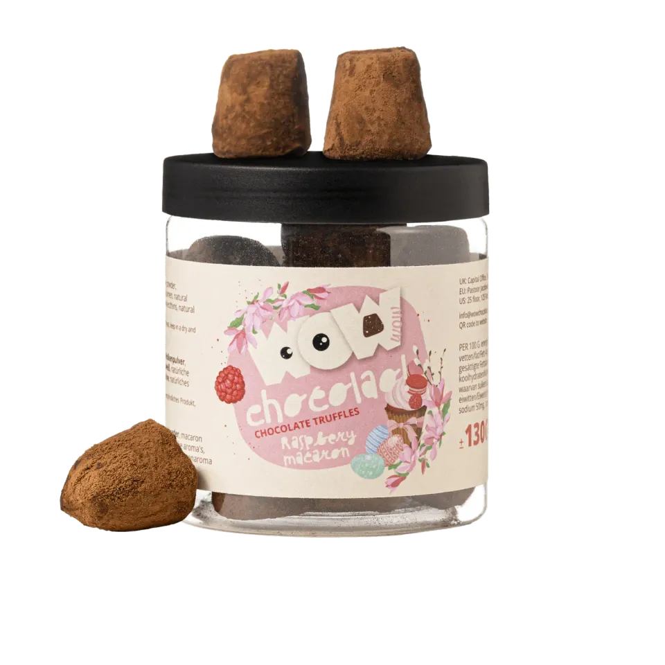 WOW Chocolao Framboos Macaron chocoladetruffels 130g fris