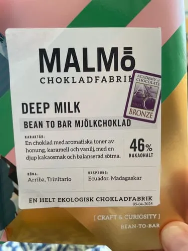 Malmö Chokladfabrik Deep Milk 46% melkchocolade 58g bio