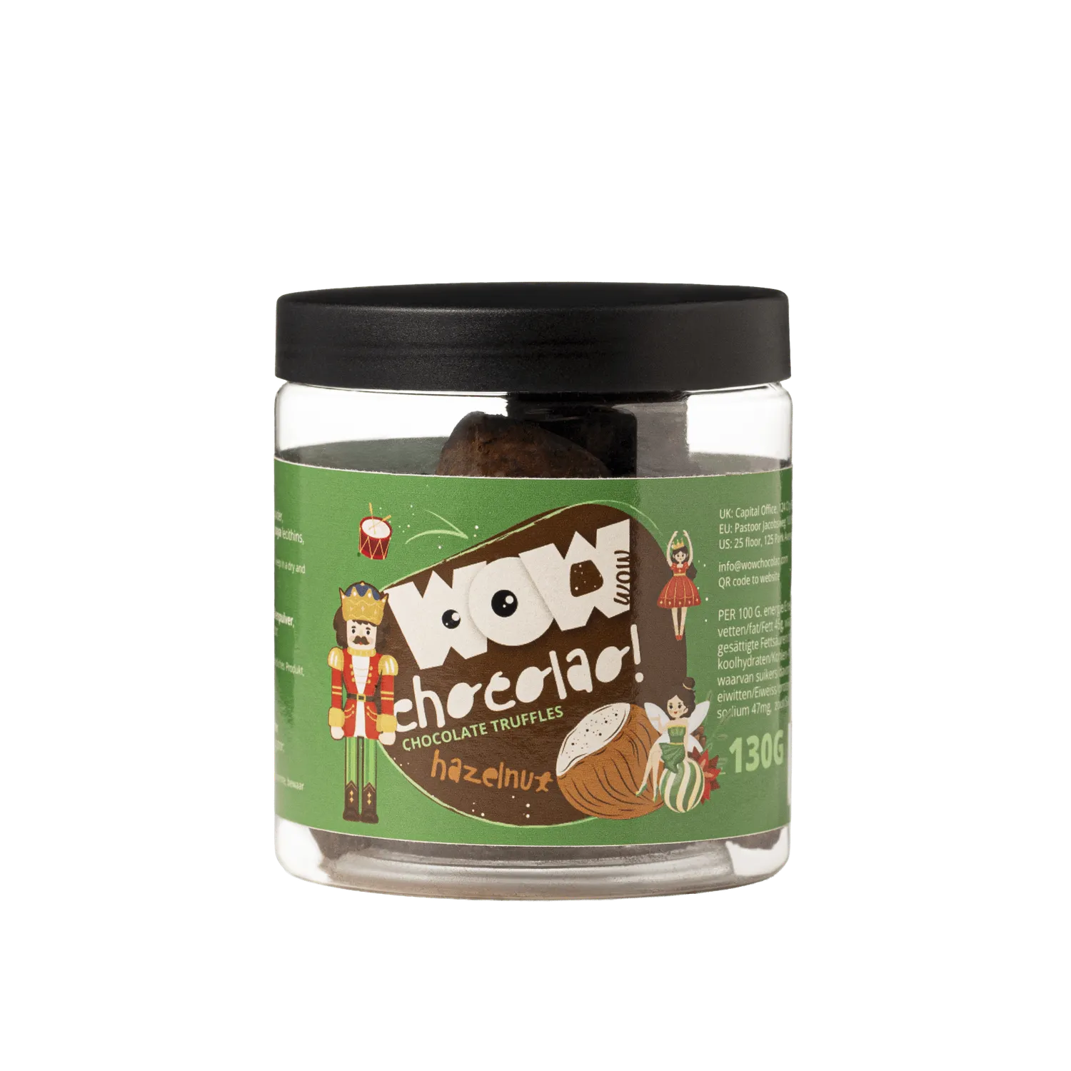 WOW Chocolao Hazelnoot Kersttruffels pot 130g noot