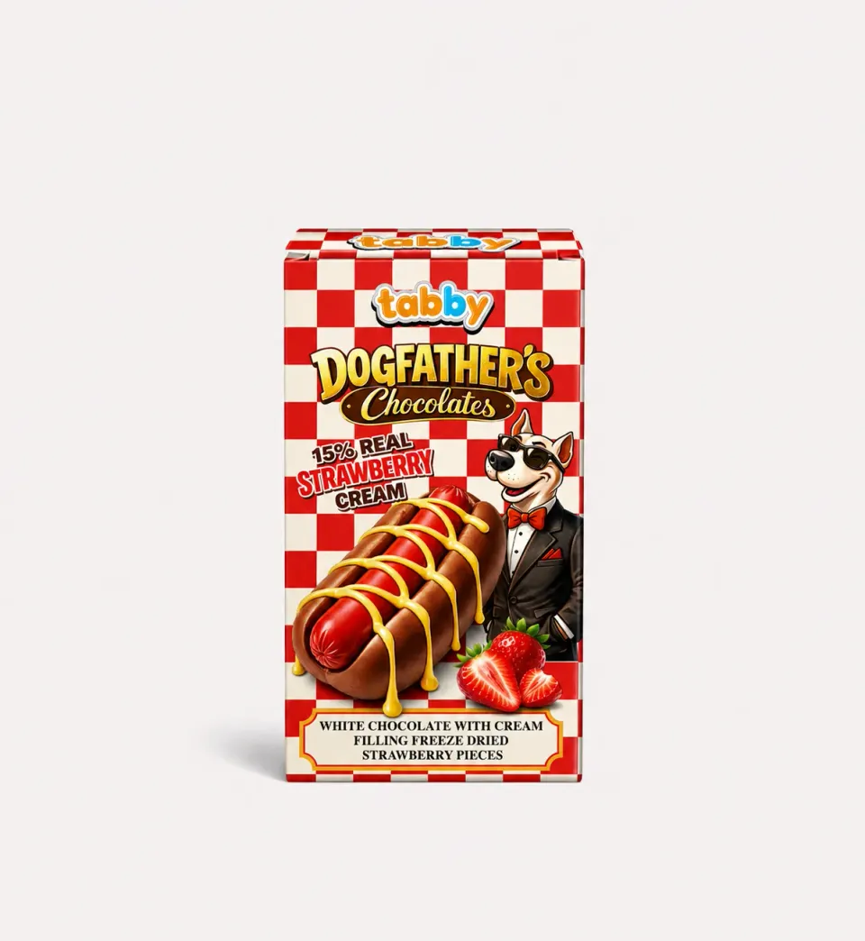 Tabby Dog Fathers Hotdog aardbei chocolade 40g melk
