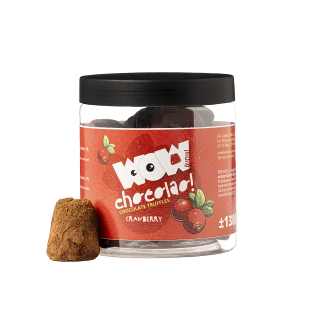 WOW Chocolao Cranberry Chocoladetruffels Geschenkpot 130g Fruitig
