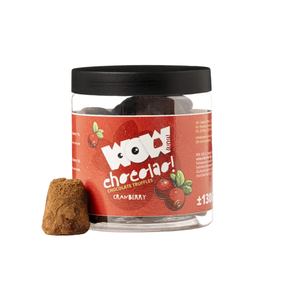 WOW Chocolao Cranberry Chocoladetruffels Geschenkpot 130g Fruitig