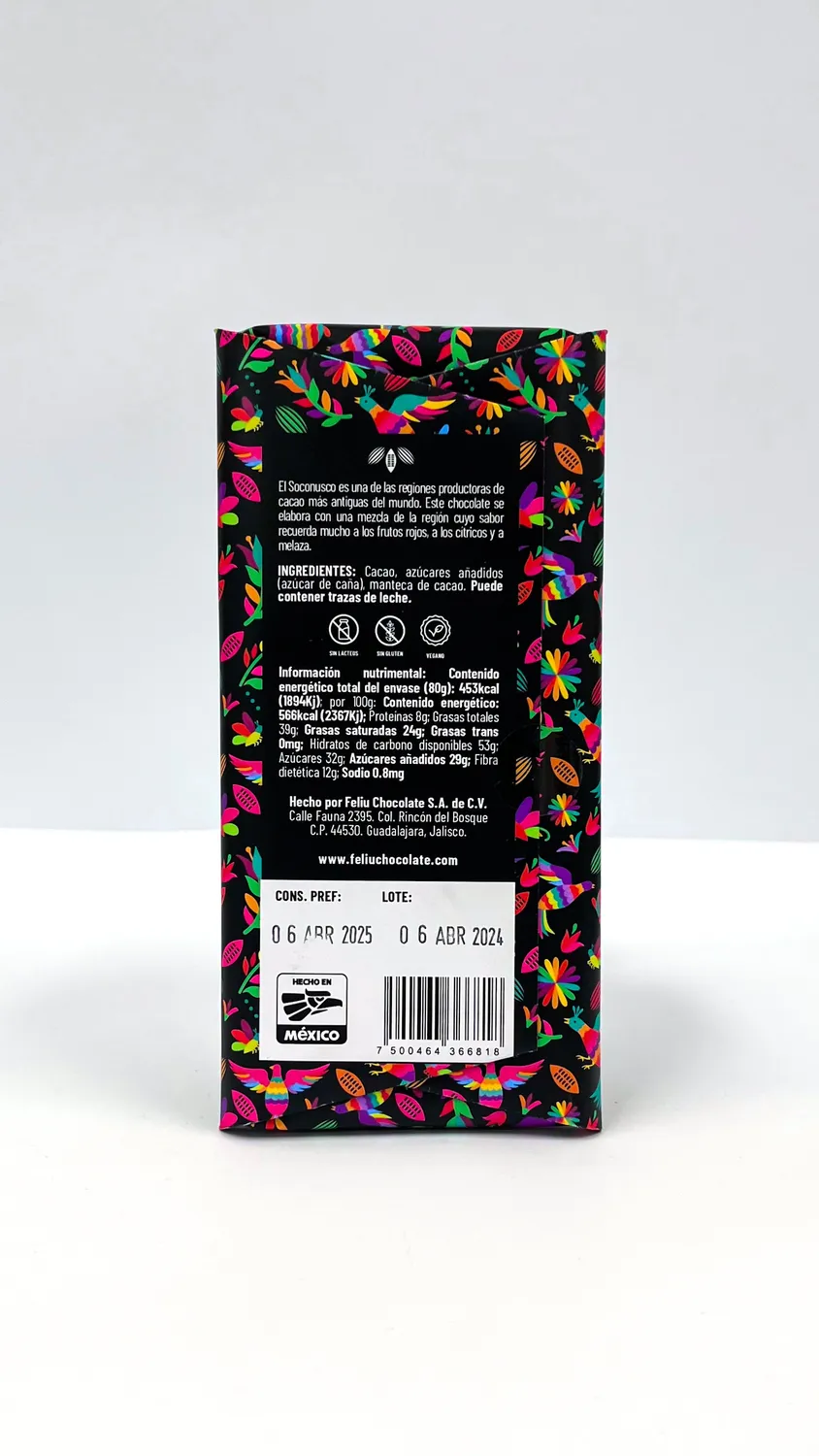 Feliu Chocolate Origen Soconusco 71% reep puur 80g citrus