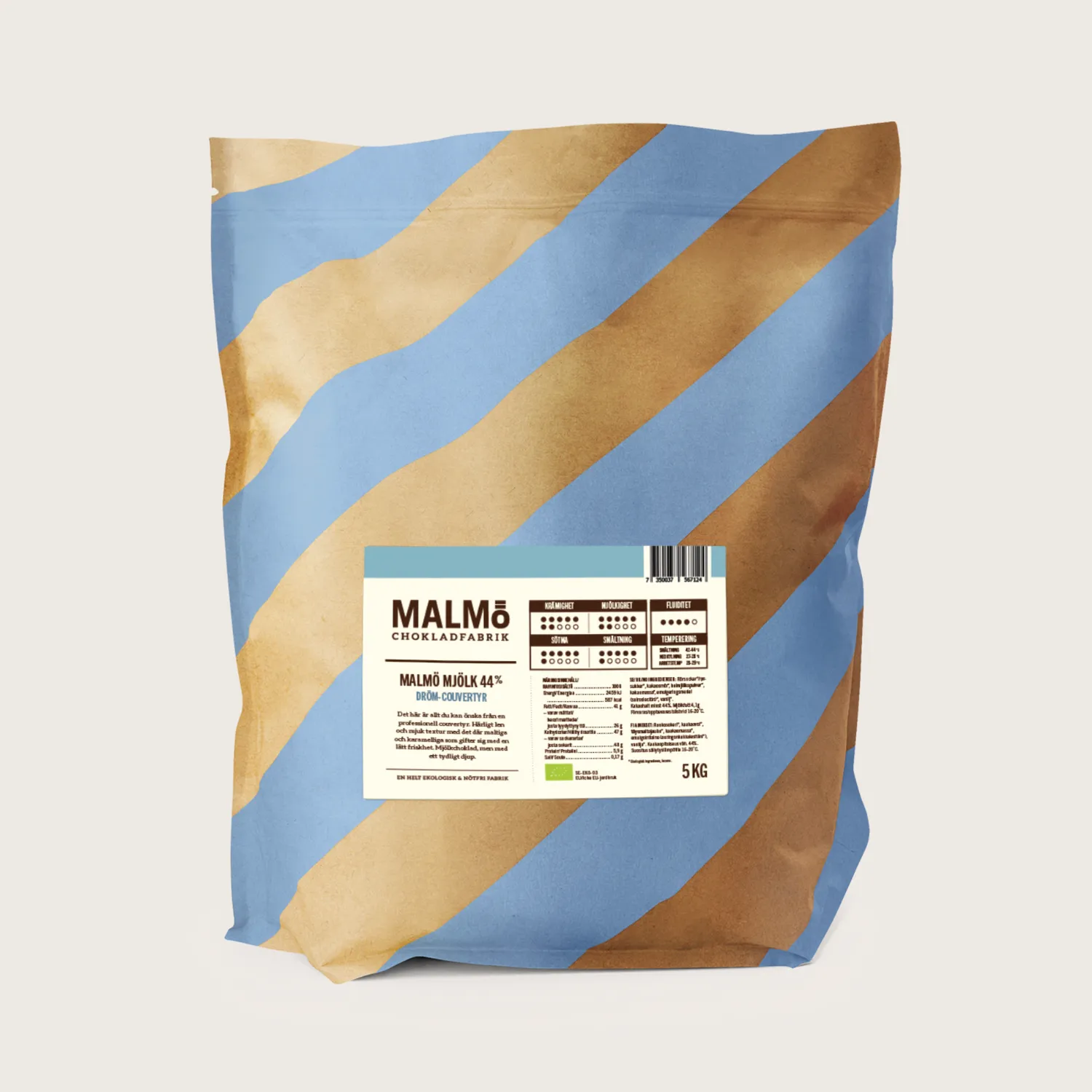 Malmö Chokladfabrik Mjölk 44% couverture 5kg melkchocolade bio