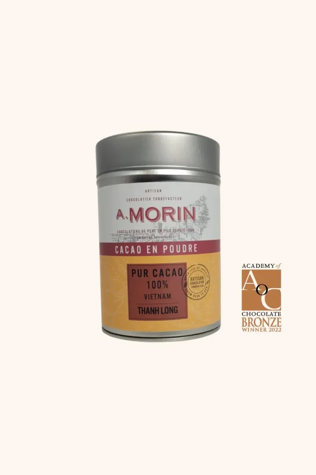 Chocolaterie Morin Vietnam Thanh Long 100% cacaopoeder blik 200g pittig