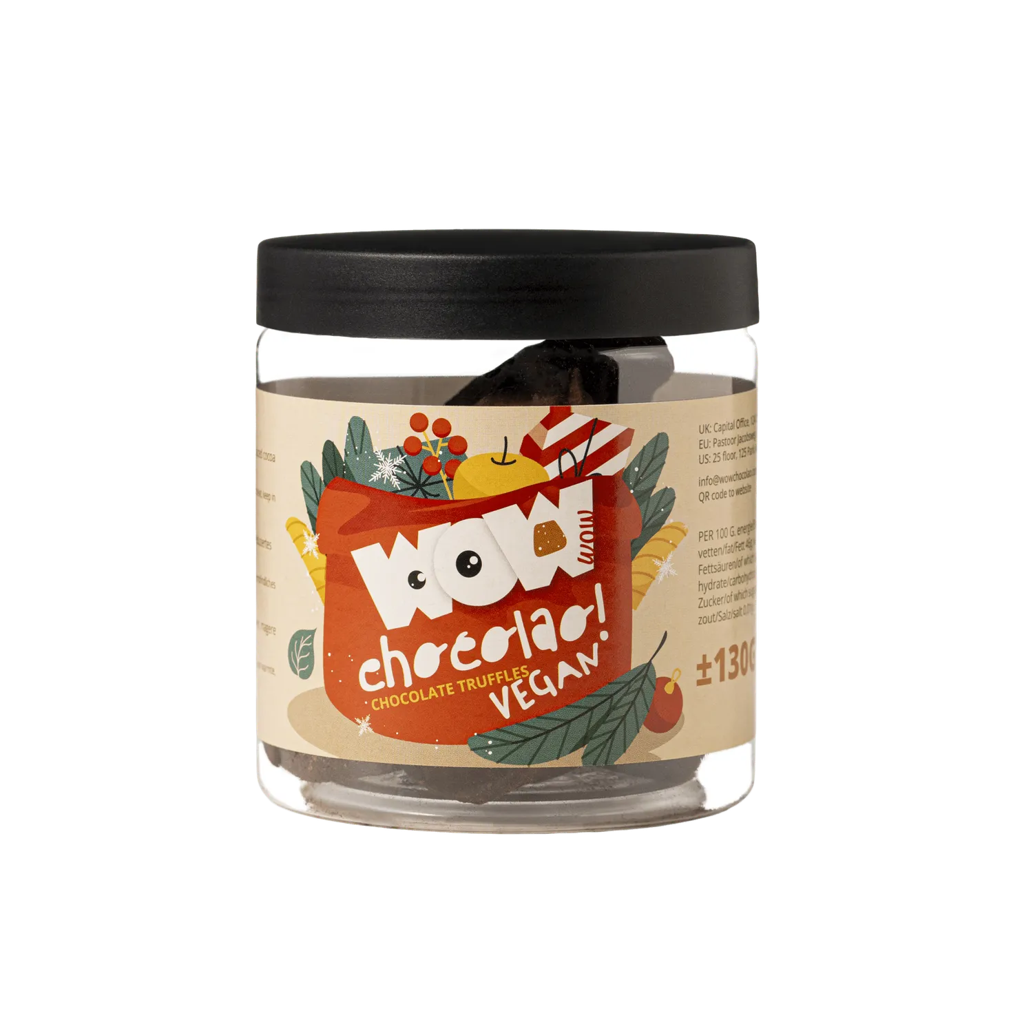WOW Chocolao Vegan Kerst truffels 130g pot zuivelvrij