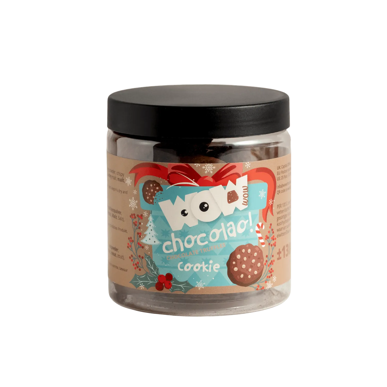 WOW Chocolao Puur Koekjes Kerst Truffels 130g Pot