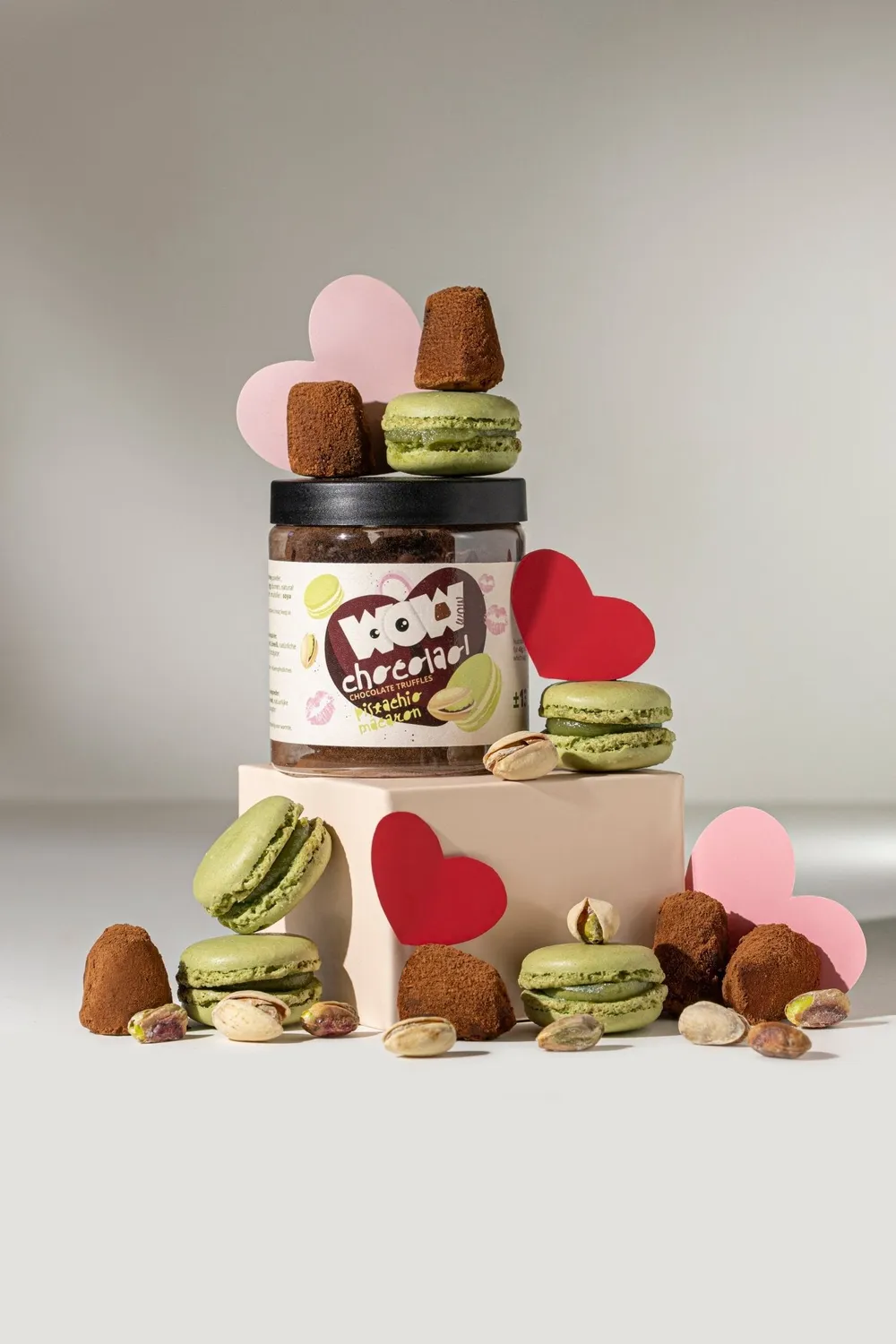 WOW Chocolao Pistache Macaron truffels pot 130g valentijn