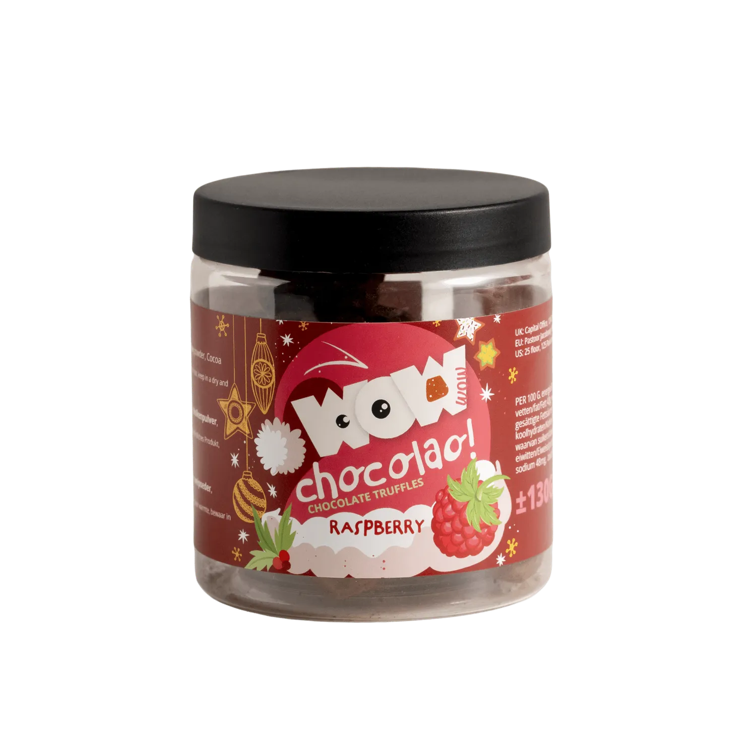 WOW Chocolao Framboos Kersttruffels pot 130g fruitig