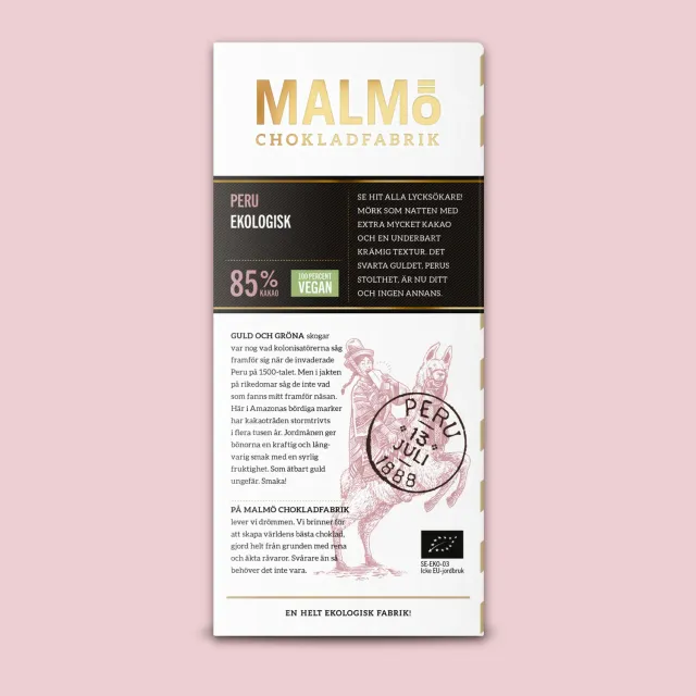 Malmö Chokladfabrik Peru Pure Chocolade 80g 85% Vegan