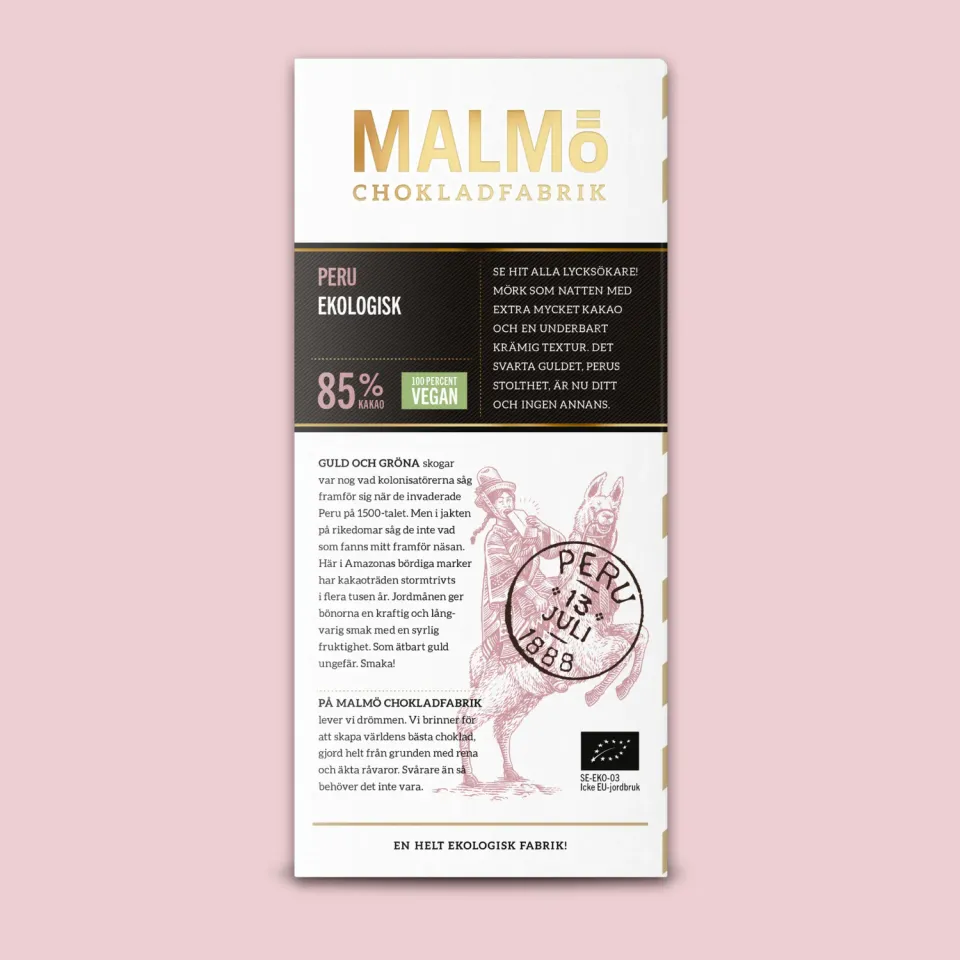 Malmö Chokladfabrik Peru Pure Chocolade 80g 85% Vegan