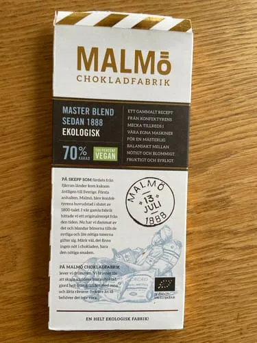 Malmö Chokladfabrik Master Blend 70% pure chocolade 80g vegan